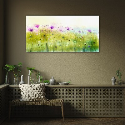 Glasbild Blumenlandschaft in Pastelltönen