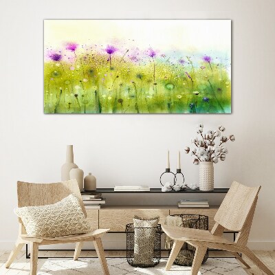 Glasbild Blumenlandschaft in Pastelltönen