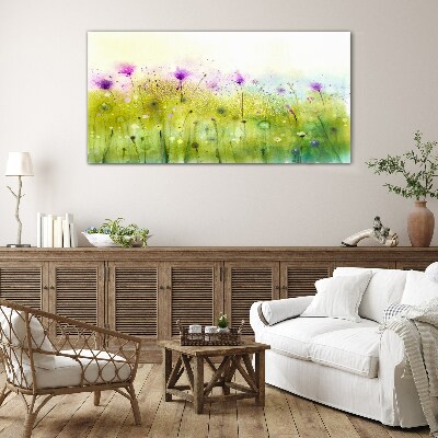 Glasbild Blumenlandschaft in Pastelltönen