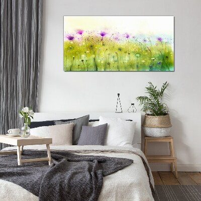 Glasbild Blumenlandschaft in Pastelltönen