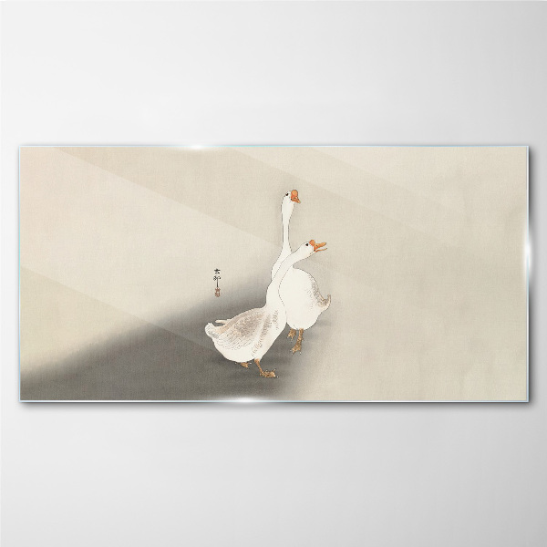 Glasbild Gänse auf minimalistischem Hintergrund
