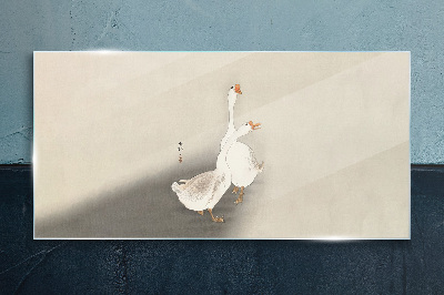 Glasbild Gänse auf minimalistischem Hintergrund