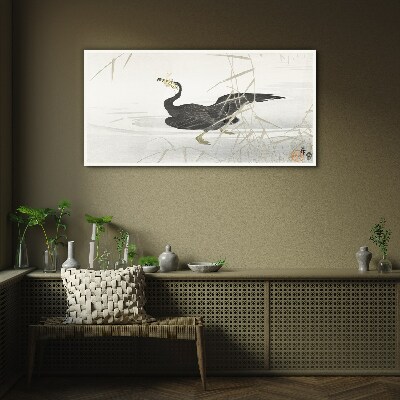 Glasbild Schwarzer Kormoran im Schilf