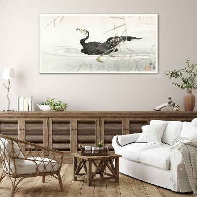 Glasbild Schwarzer Kormoran im Schilf