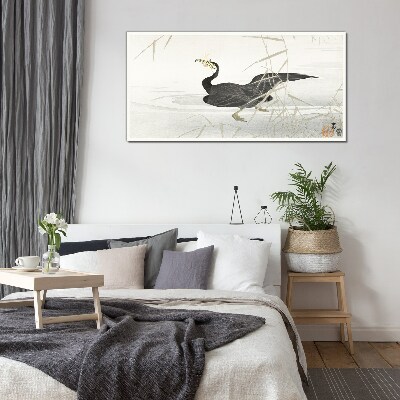 Glasbild Schwarzer Kormoran im Schilf