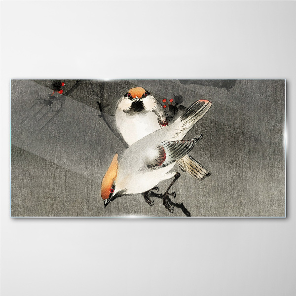 Glasbild Vögel auf einem Ast