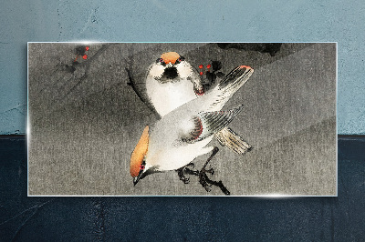 Glasbild Vögel auf einem Ast