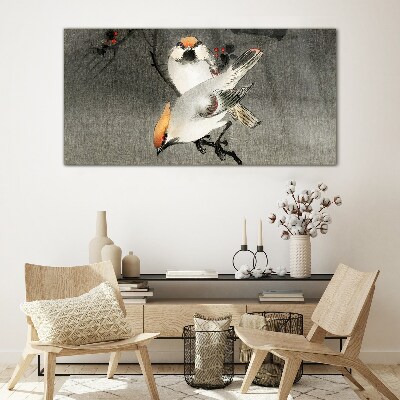 Glasbild Vögel auf einem Ast
