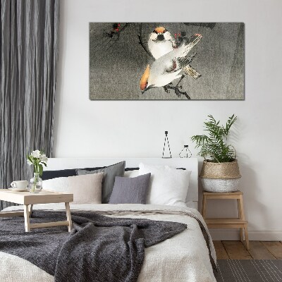 Glasbild Vögel auf einem Ast