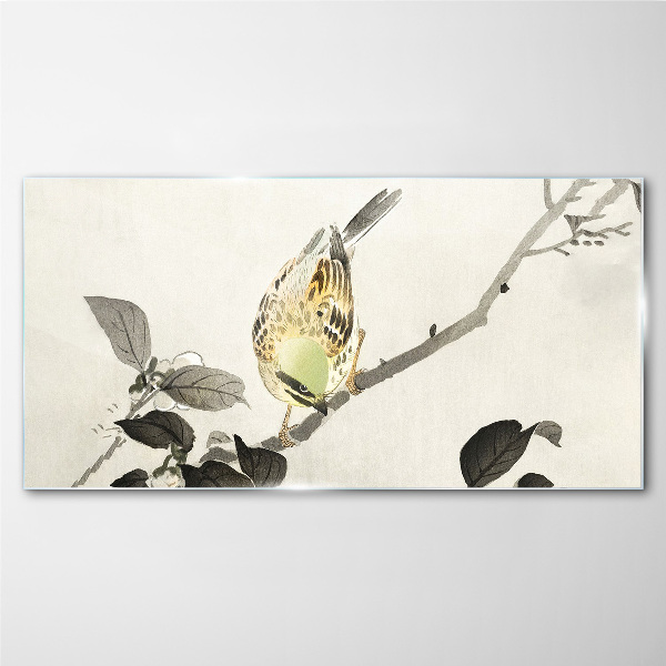 Glasbild Goldener Vogel auf einem Ast