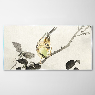 Glasbild Goldener Vogel auf einem Ast