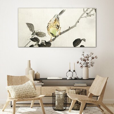 Glasbild Goldener Vogel auf einem Ast
