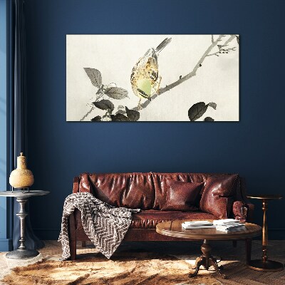 Glasbild Goldener Vogel auf einem Ast