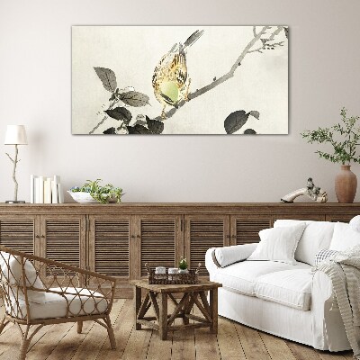 Glasbild Goldener Vogel auf einem Ast