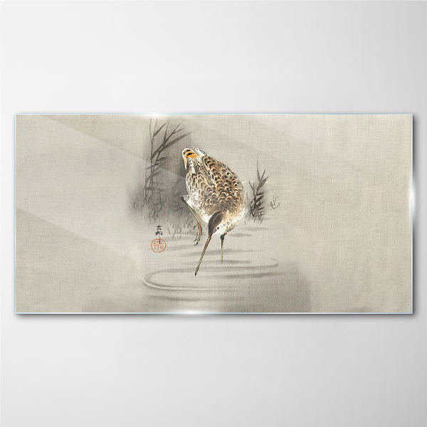 Glasbild Geheimnisvoller Vogel in zarter Landschaft