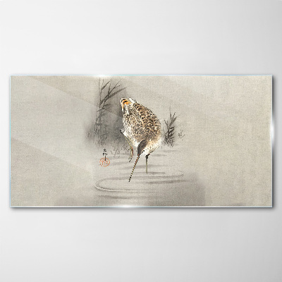 Glasbild Geheimnisvoller Vogel in zarter Landschaft