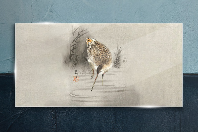 Glasbild Geheimnisvoller Vogel in zarter Landschaft
