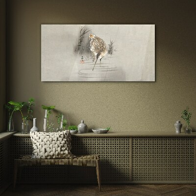 Glasbild Geheimnisvoller Vogel in zarter Landschaft