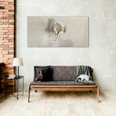 Glasbild Geheimnisvoller Vogel in zarter Landschaft