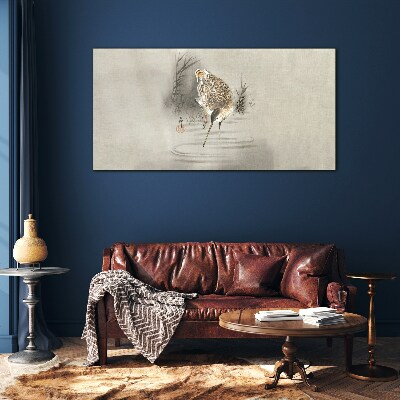 Glasbild Geheimnisvoller Vogel in zarter Landschaft
