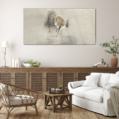 Glasbild Geheimnisvoller Vogel in zarter Landschaft