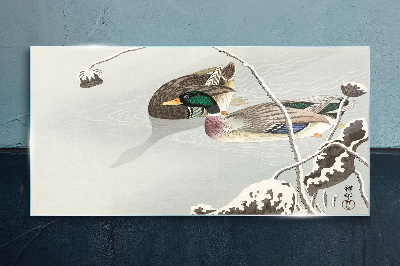 Glasbild Eine friedliche Szene mit Enten