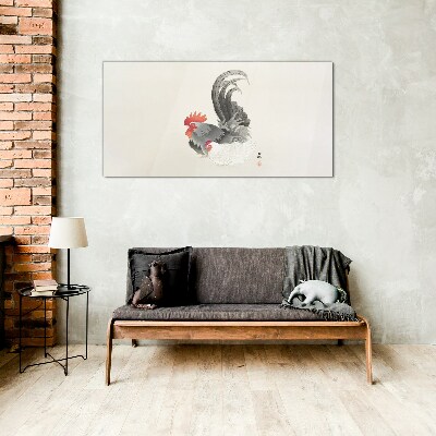 Glasbild Hahn und Henne im japanischen Stil
