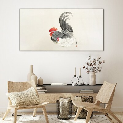 Glasbild Hahn und Henne im japanischen Stil
