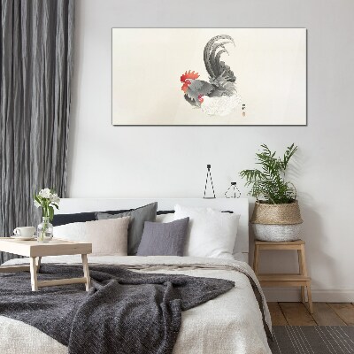 Glasbild Hahn und Henne im japanischen Stil