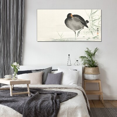 Foto auf glas Vogel auf dem Grashintergrund