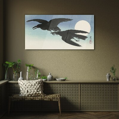 Glasbild Schwarze Krähen im Flug