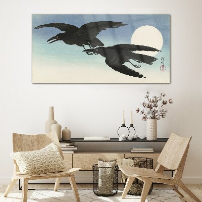 Glasbild Schwarze Krähen im Flug