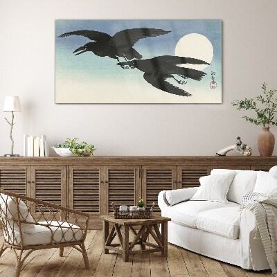 Glasbild Schwarze Krähen im Flug