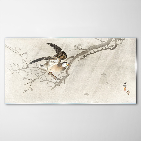 Glasbild Vogel auf einem Ast