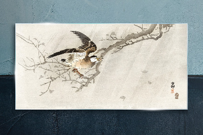 Glasbild Vogel auf einem Ast