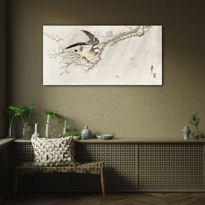 Glasbild Vogel auf einem Ast