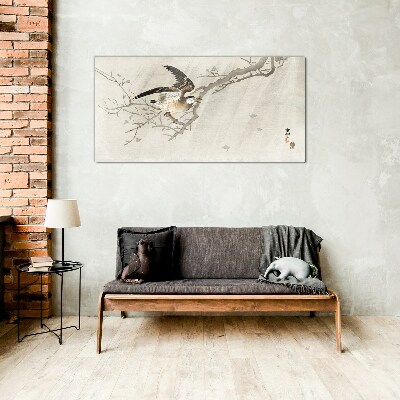 Glasbild Vogel auf einem Ast