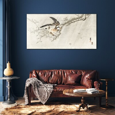 Glasbild Vogel auf einem Ast