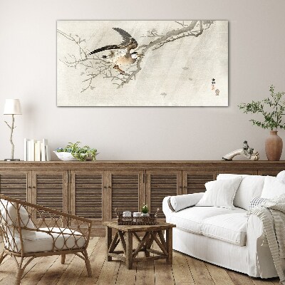 Glasbild Vogel auf einem Ast