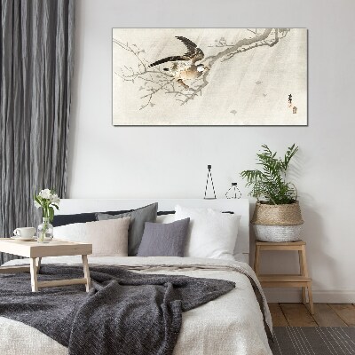 Glasbild Vogel auf einem Ast