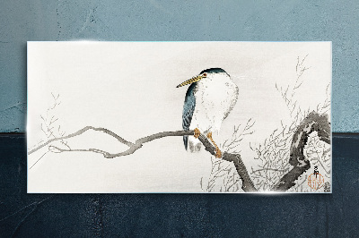 Glasbild Ein Vogel auf einem Ast in einer zarten Landschaft