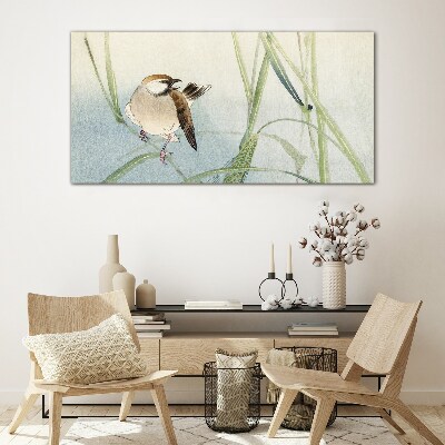 Glasbild Eine Meise gegen das Gras