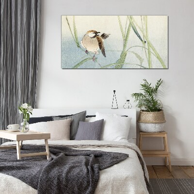 Glasbild Eine Meise gegen das Gras