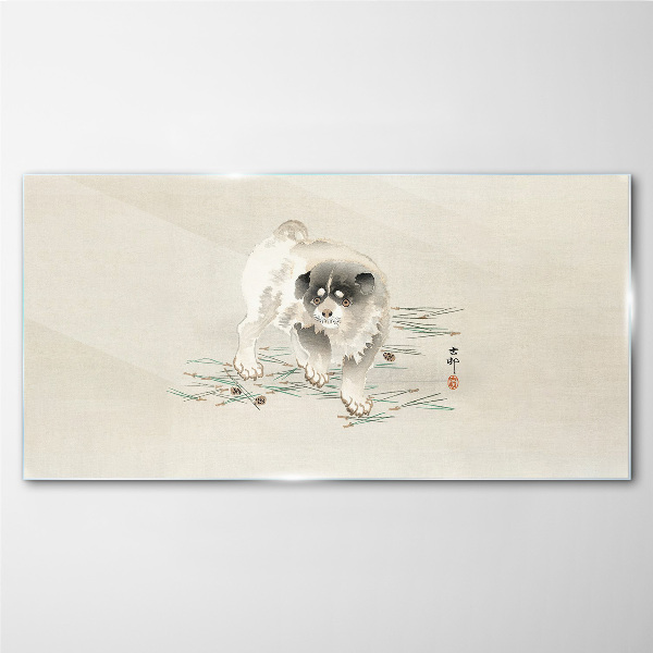 Glasbild Hund auf dem Gras Hintergrund