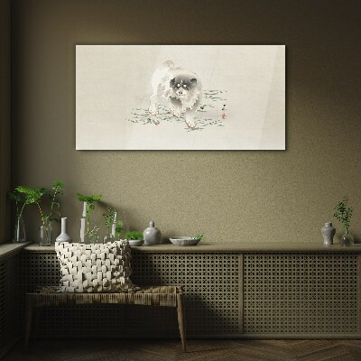 Glasbild Hund auf dem Gras Hintergrund