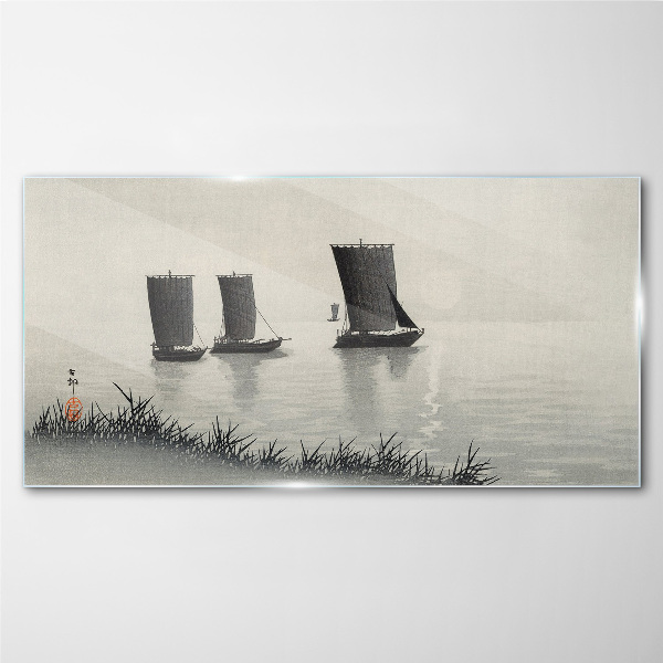 Glasbild Ein ruhiger Hafen in Grautönen