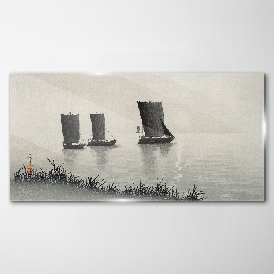 Glasbild Ein ruhiger Hafen in Grautönen