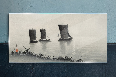 Glasbild Ein ruhiger Hafen in Grautönen
