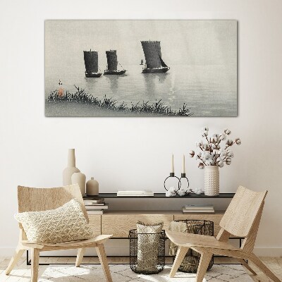 Glasbild Ein ruhiger Hafen in Grautönen