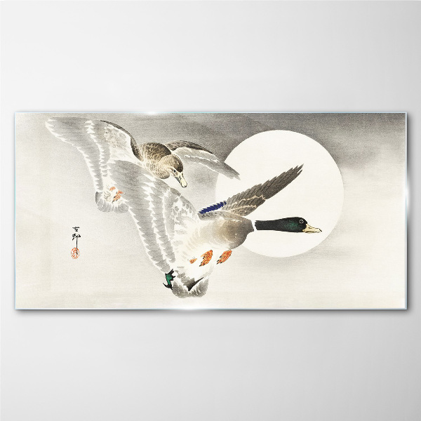 Glasbild Wildentenflug im Mondlicht